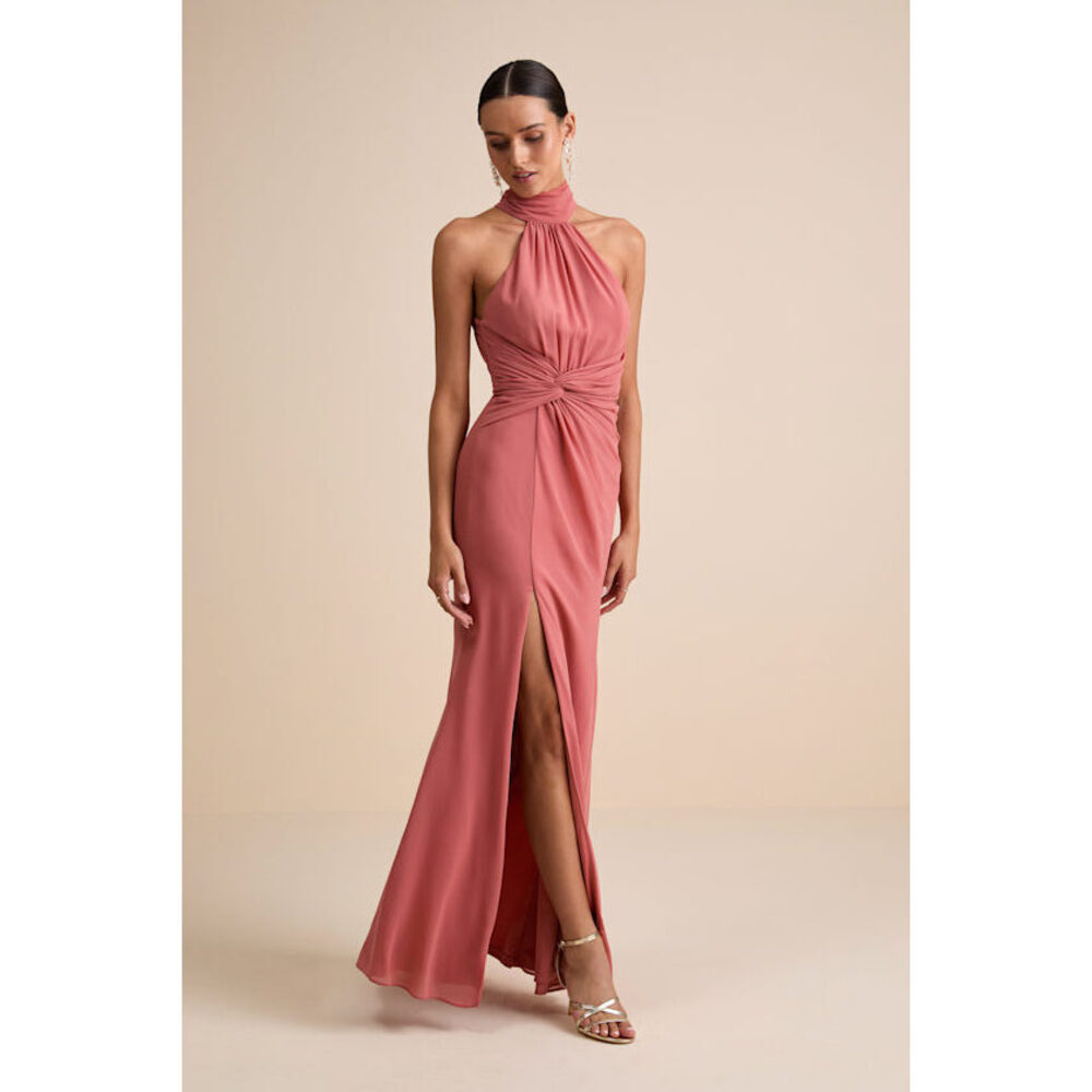 Lulus Lavinia Rusty Rose Mock Neck Backless Maxi Dress Pink - Size M
NWT
